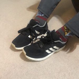 Adidas black and white, women’s size 8, men’s 6